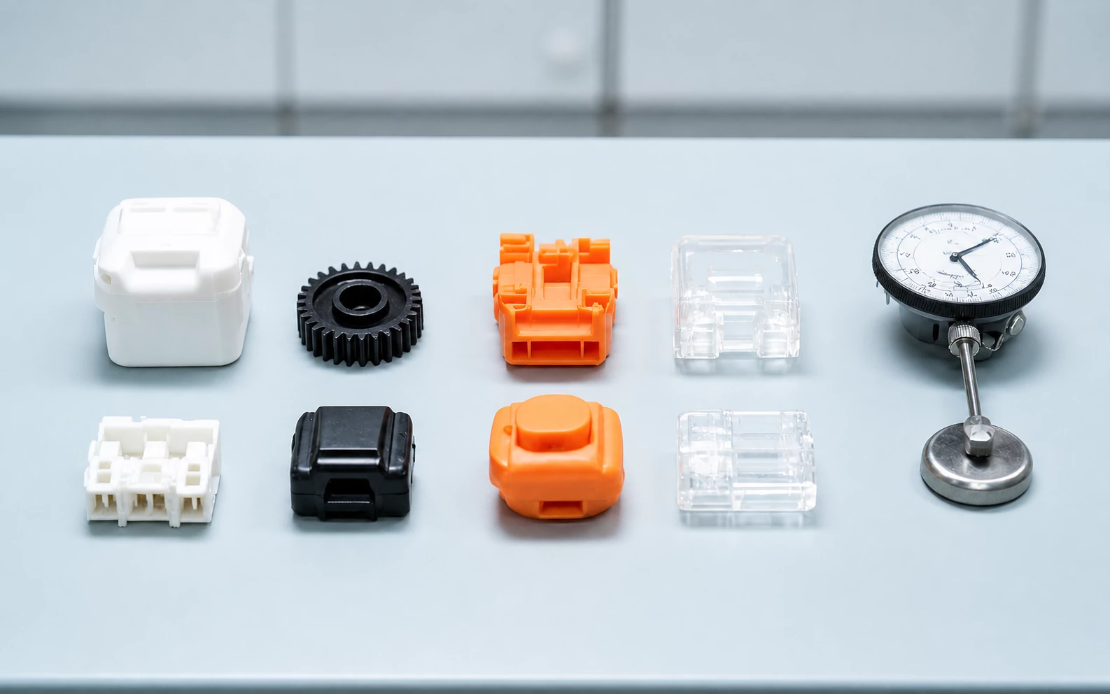 Standard injection molded plastic parts prepared for production inspection