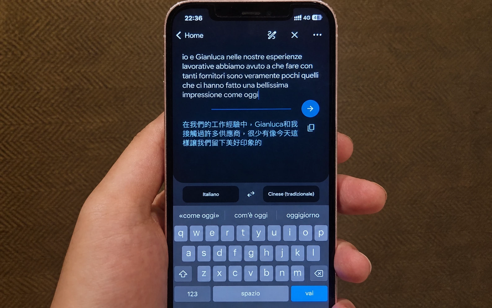 Original message on translation app