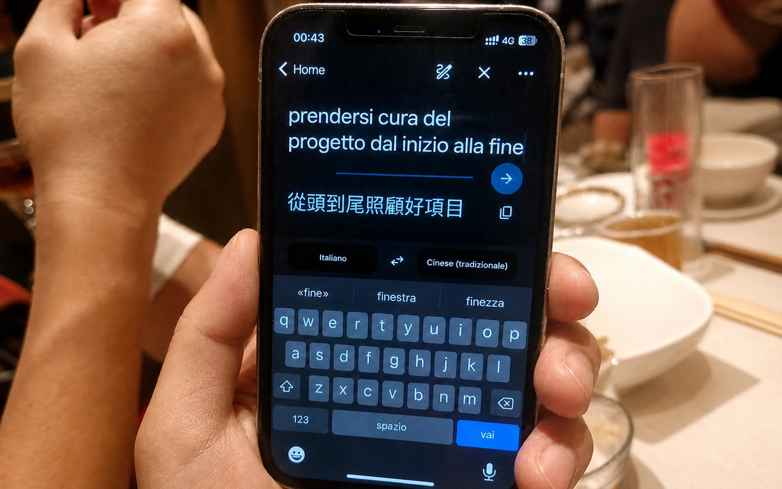 Original message on translation app