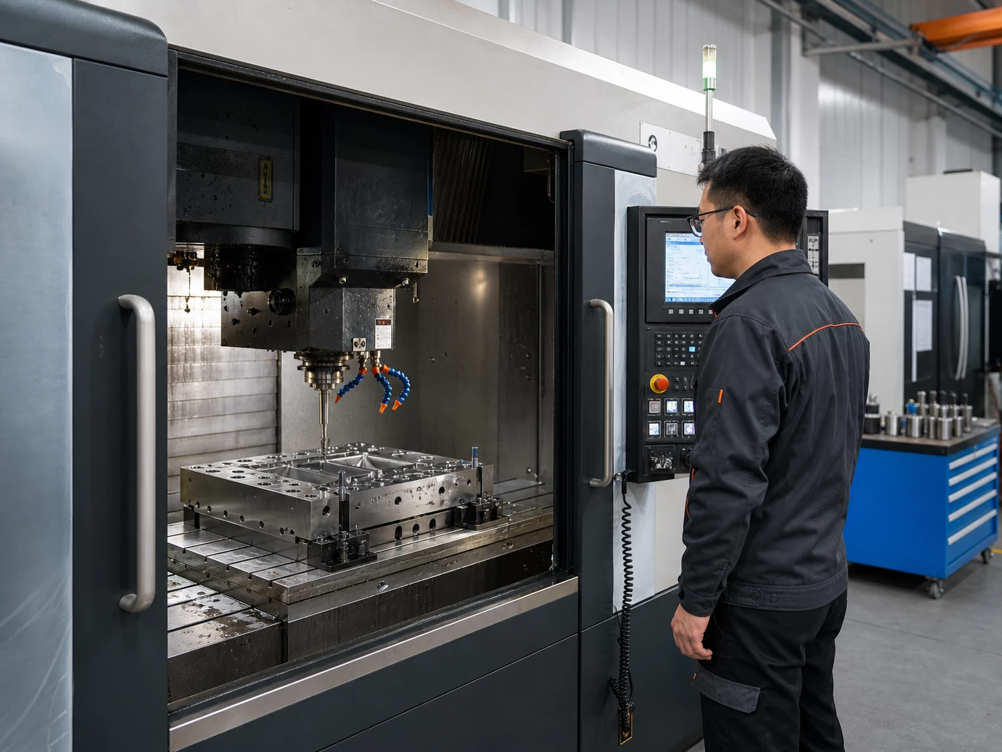 CNC machining of a steel production mold inside the Vicmold tool shop
