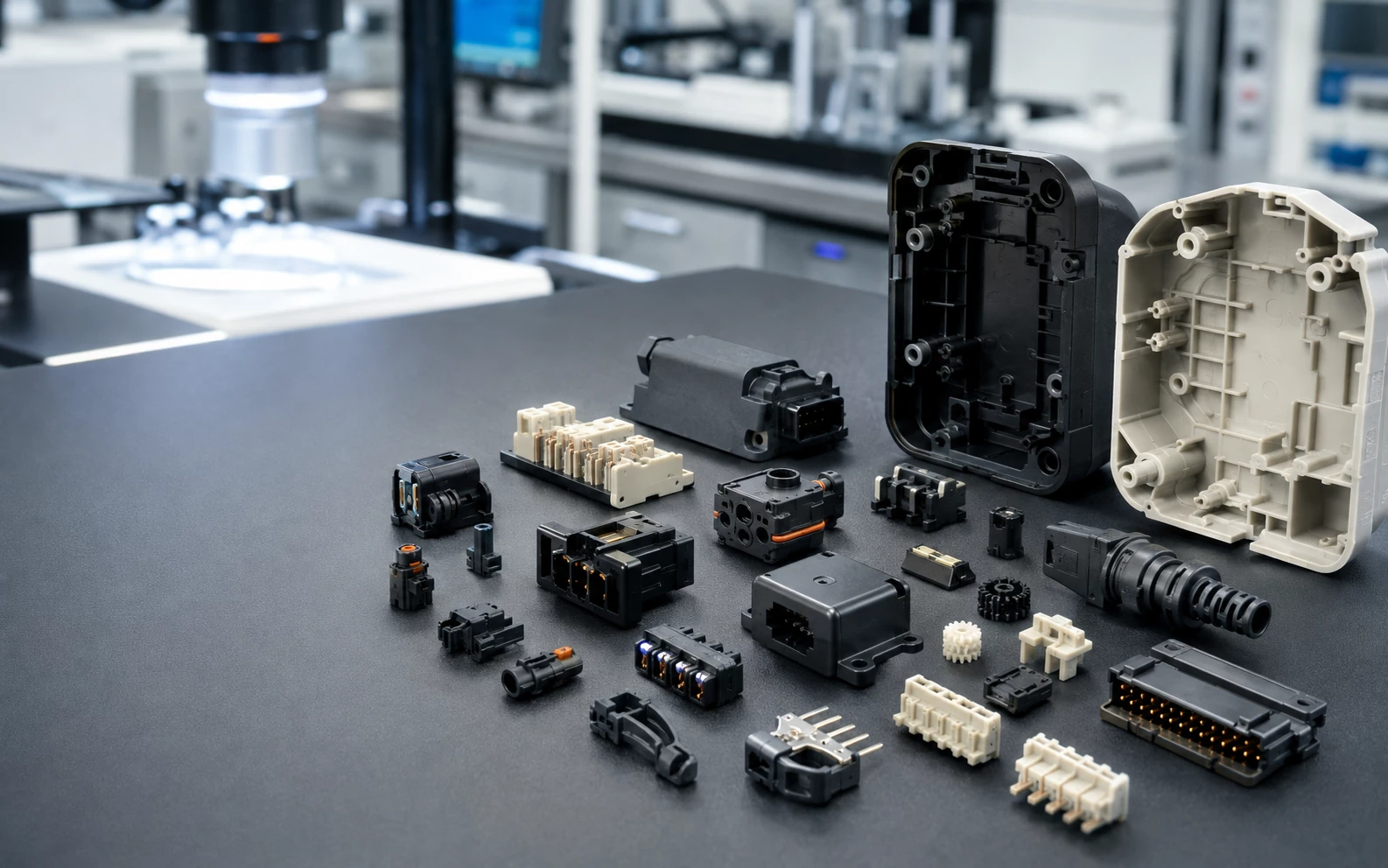 Precision electronics injection molded housings connectors clips and insert molded parts