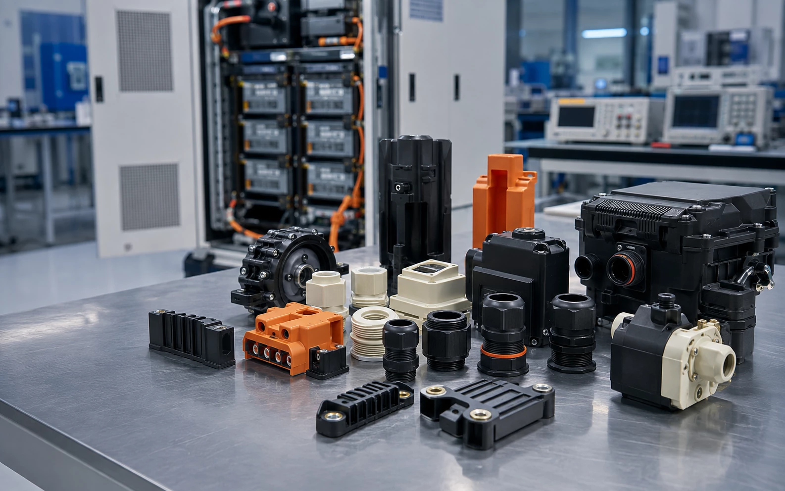 Injection molded insulated housings covers cable glands and brackets for energy equipment